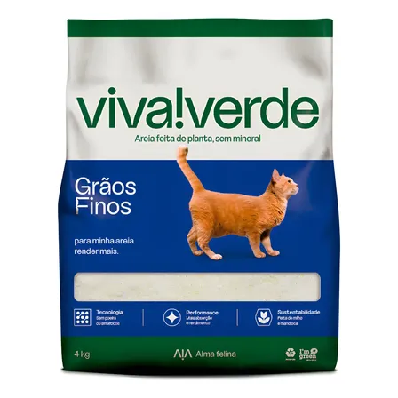 Areia Sanitária Viva Verde Para Gatos GRÃO FINO 4KG