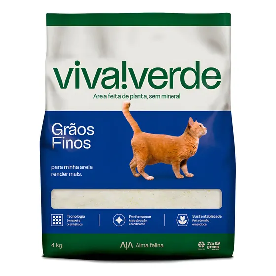 Areia Sanitária Viva Verde Para Gatos GRÃO FINO 4KG