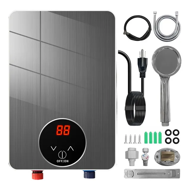 Calentador De Agua De Paso Electricos Boiler Instantaneo 5kw,pantalla Redonda,color Gris