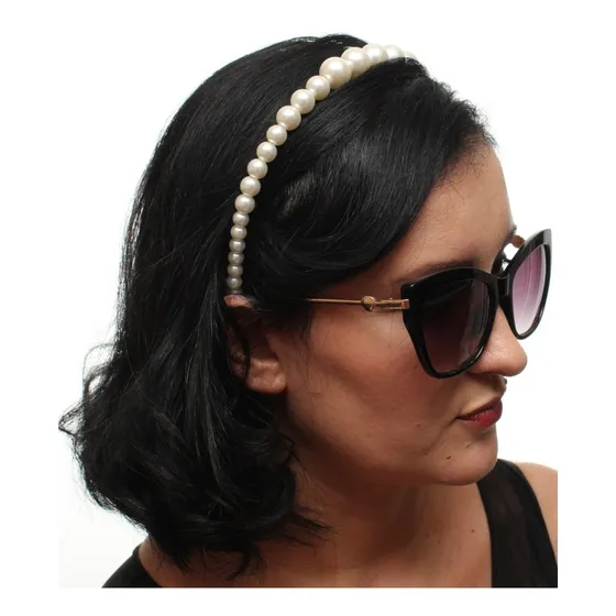 Tiara De Pérolas Em Arco Cabelo Retrô Anos 60 Bolas