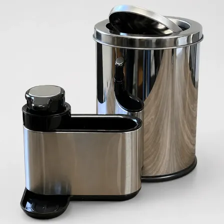Kit Pia Lixeira 5l Dispenser Inox Sabão Organizador Cozinha Cinza