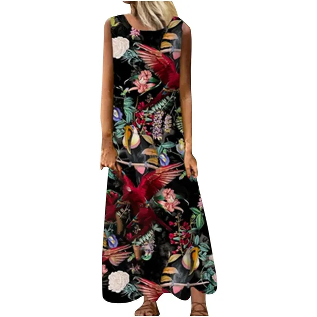 Vestido Largo Para Dama Estampado Flor Acuarela Sin Maxi