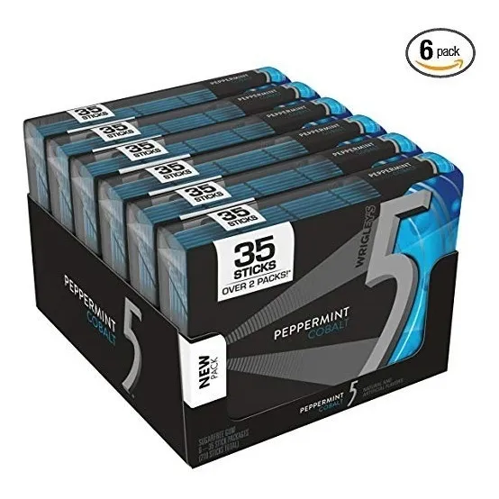 5 Chicle Sin Azúcar Gum, Menta Cobalt, Paquete De 35-stick (