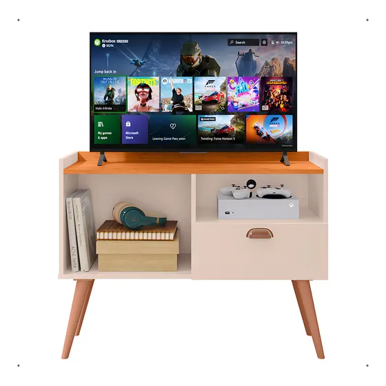 Rack Estante Star Para Tv Sala Com Gaveta - Off White / Cinamomo