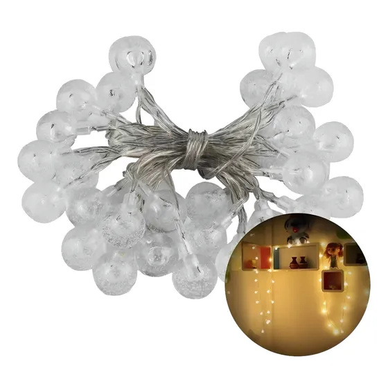Cordão Fio Varal 1,80m Bolinha Led Pilha Luz Cascata Gambiarra Cortina Decoração