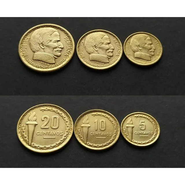 Serie Numismática Ramón Castilla 5 10 20 Centavos 1954 Unc