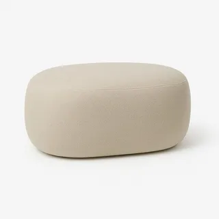 Puff Decorativo Oval Moderno Curvo Tecido Bouclé Bege Puff Decorativo Oval Moderno Curvo Tecido Bouclé Bege