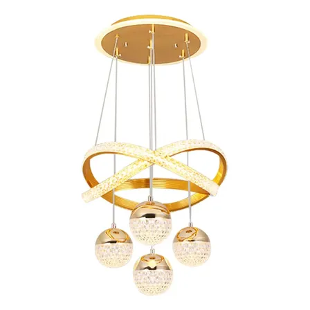 Lustres Led Pendente Moderno,luminaria De Teto 2anéis 4bolas 127/220v Dourado