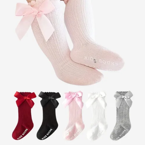 Medias Con Lazo Bebe Texturada Negro 0 A 12 Meses
