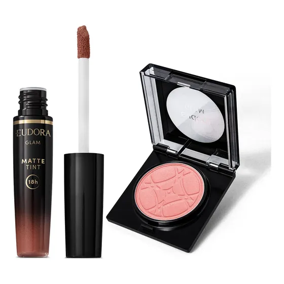 Combo Glam: Blush Em Pó Pêssego Peach Bellini 5g + Batom Líq