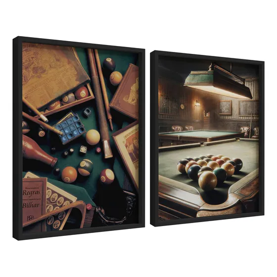 Conjunto De Quadros Decorativos De Bilhar E Sinuca Clube Bar