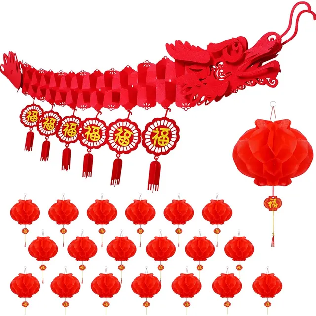 Dragón Chino Para Fiesta, 21 Piezas, Incluye Farolitos De Pa