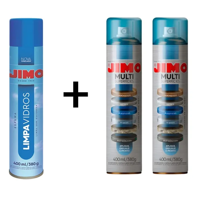 Kit 1 Jimo Limpa Vidros Spray + 2 Multi Superfícies Jimo