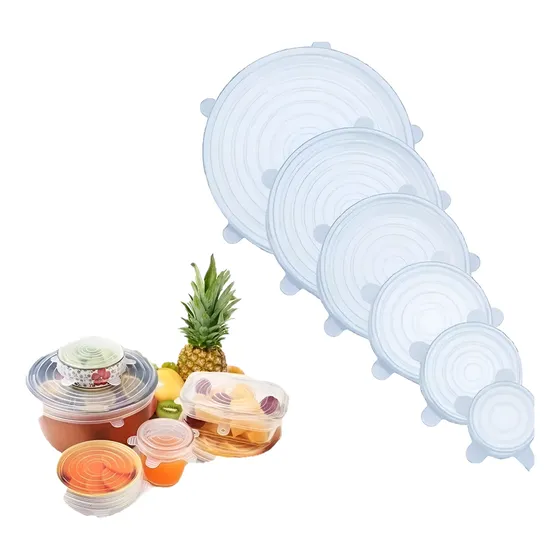 Set 6 Tapas De Silicona Adaptable Para Alimentos Reutilizabl