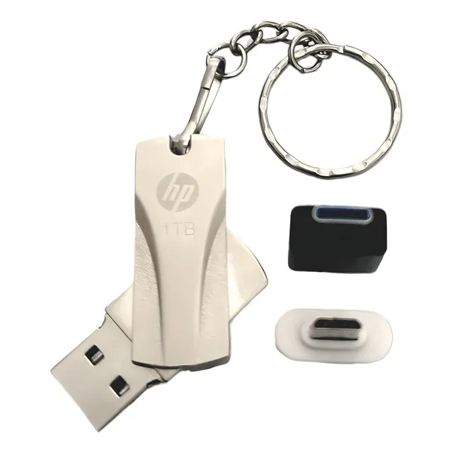 Kit Memoria Usb 1tb (un Terabyte) + 2 Otg (tipo C Y Microv8) Color Plateado Giratorio1tb