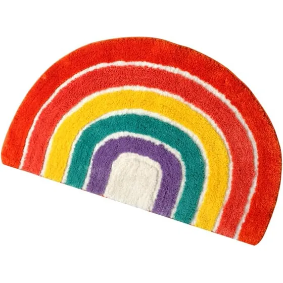Alfombra Semicírculo De Felpa Arcoiris Antideslizante