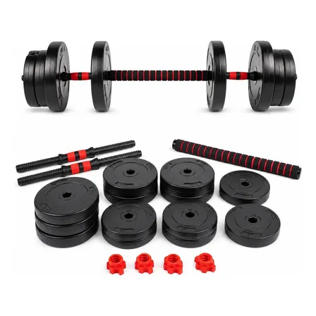 Kit Mancuernas Y Barra Con Tope A Rosca 40 Kg Discos Pvc Negro