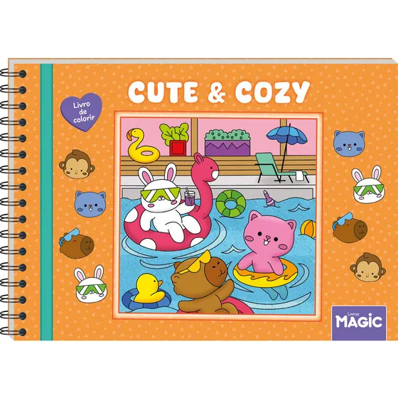 Livro para Colorir do TikTok Cut And Cozy Laranja Capa Dura Páginas de Alta Gramatura 180g Folha de Acetato Livrinho Antiestresse Capivara