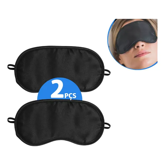 Kit 2 Máscara De Dormir Repouso Viagem Confortável Tapa Olho Cor Preto