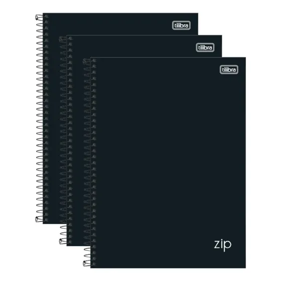 Kit 3 Cadernos Zip Preto 160fl Capa Dura Univ 10 Mat Tilibra
