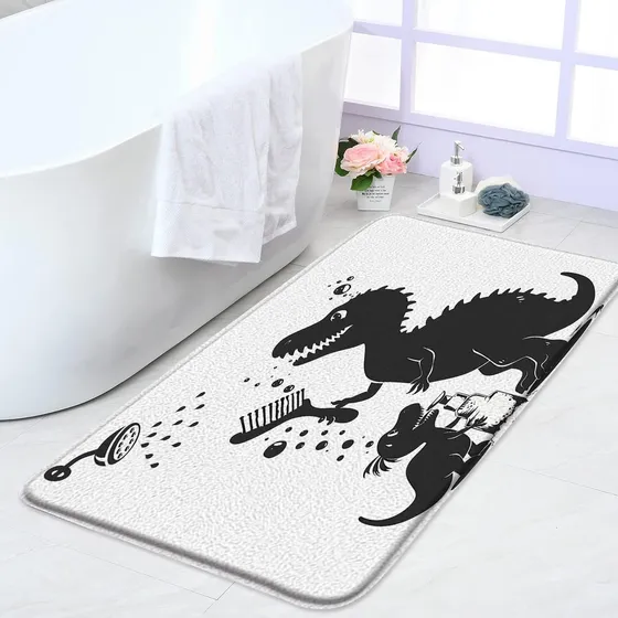 Divertida Alfombra Baño Silueta Dinosaurio Animal Dibujo