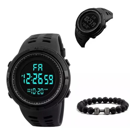 Reloj Digital Deportivo, Pulsera Negra,militar, Moderno, Multifuncional, Dual Time, Cronómetro, Temporizador, Pantalla Luz Led, Alarma, Calendario, Correa Ajustable De Caucho, A Prueba De Agua(Negro))