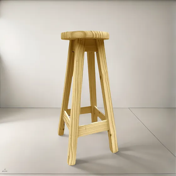 Banco Taburete Silla De Pino Natural 75cm Alto Redondo