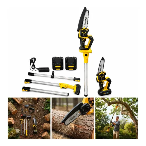 Mini Motosserra a Bateria 25V Nakasaki 800W Amarelo Com 2 Baterias