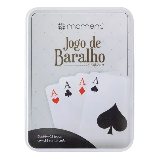02 Baralhos Plástico Cartas  Estojo Lata Tranca Truco Buraco