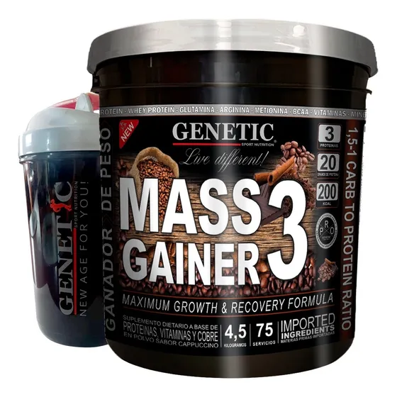 Mass Gainer 4.5 Kg Rápido Desarrollo Muscular Shaker Genetic