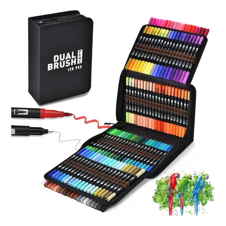 Conjunto De Caneta Marcador Permanente Ponta Dupla 120 Cores Preto
