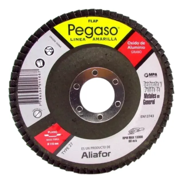 Disco Desbaste Pulido Flap Pegaso 115 Mm 80 Gno X 10 U Oxido