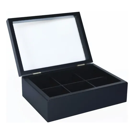 Caja De Té Madera Organizador Saquitos 6 Divisiones Negro