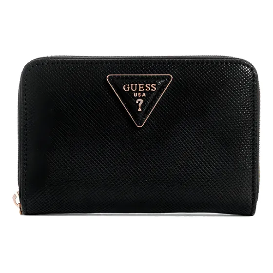 Billetera Guess Vg898340 Black Con Diseño Liso Color Negro De Cuero