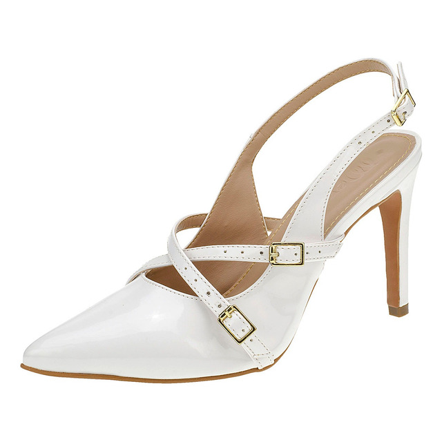 Scarpin Feminino Salto Fino Slingback Sapato Branco Noiva Scarpin Feminino Salto Fino Slingback Sapato Branco Noiva