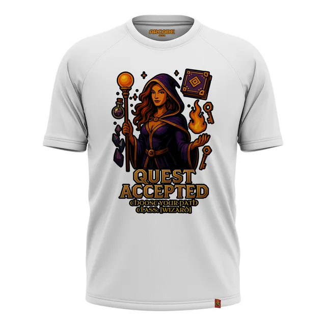Camiseta Arcade Geek Gamer Rpg Quest Accepted Wizard Mago