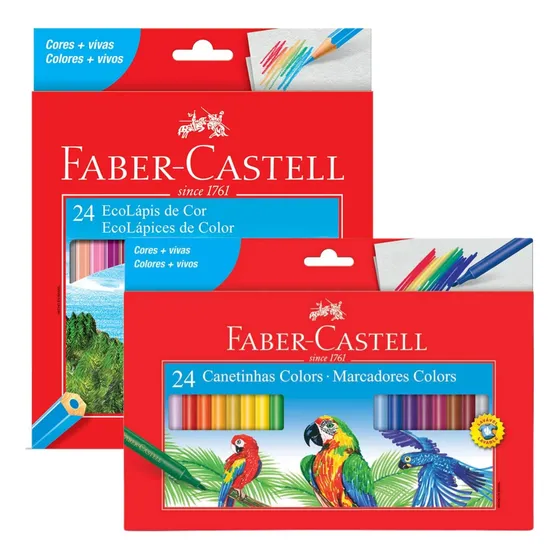 Kit Lápis De Cor Faber Castell Com 24 + Canetinhas 24 Cores