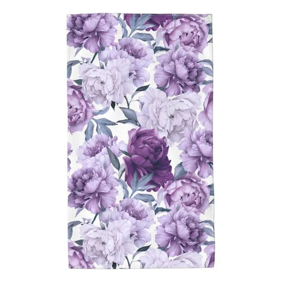 Toalla Larga Mano Flor Morada Hoja Verd Ultra Suave Costura