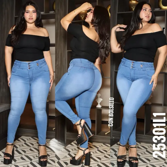 Jeans Talla Pluss Strech Levanta Cola Tiro Alto Colombianos