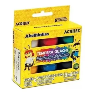 Tinta Guache Fantasia Metallic Acrilex Kit C /06 Cores 15 Ml Tinta Guache Fantasia Metallic Acrilex Kit C /06 Cores 15 Ml