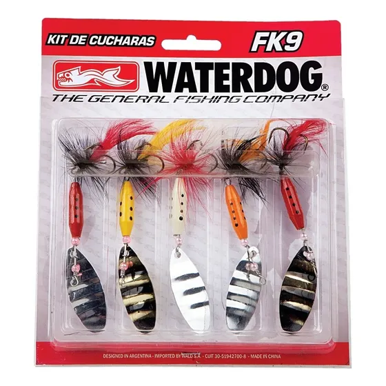 Kit 5 Cucharas Waterdog Fk9 Giratorias Spinner Mosca Truchas Color Varios
