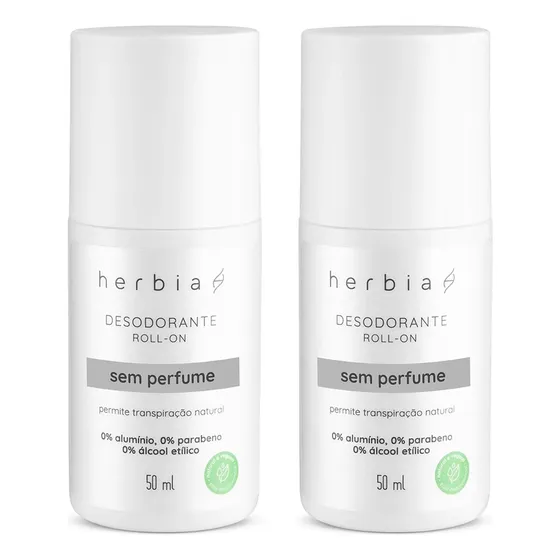 Kit 2 Desodorante Roll-on Sem Perfume Vegano Herbia