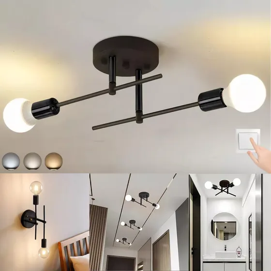 Judeng Lámpara De Techo Moderna Lámpara De Pared Decorativas Araña Moderna Lámpara De Techo Lámpara De Pared Para Baño Estructura Negro Lámpara De Techo Colgante Y Moderna Con 2 Luces Lámpara De Techo