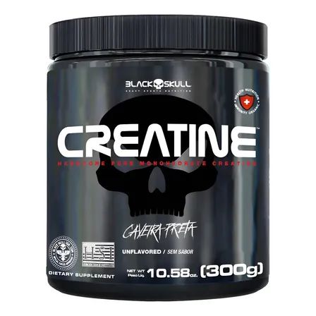 Creatina Pura Black Skull 300g Monohidratada Em Pó Sem Sabor Sem Sabor