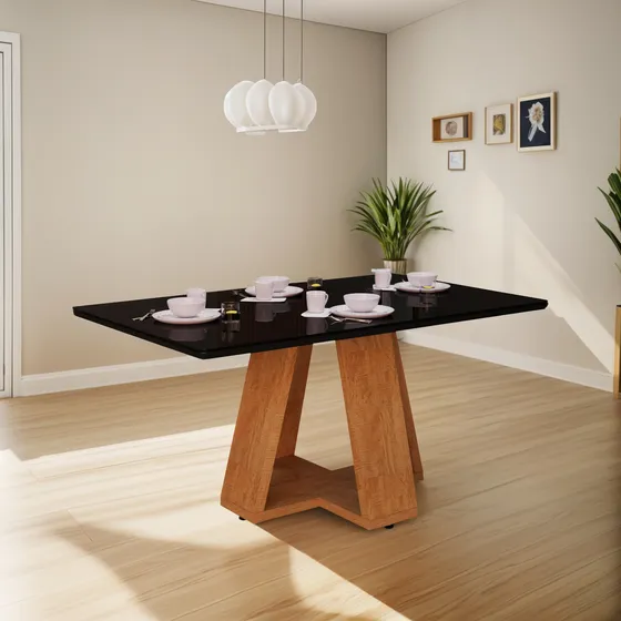 Mesa De Jantar Com Pes Modernos 6 Lugares Tampo De Vidro