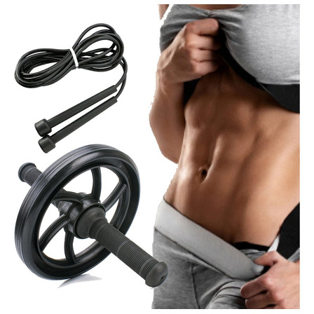 Kit Corda De Pular Roda Rolo Abdominal Treino Funcional Fit Cor Preto Kit Corda De Pular Roda Rolo Abdominal Treino Funcional Fit Cor Preto