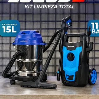 Combo Hidrolavadora 110 Bar + Aspiradora Industrial 15L Logus Hogar/Auto