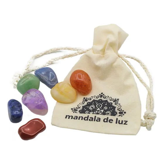 Kit De 7 Pedras Dos Chakras Média + Saquinho Mandala De Luz