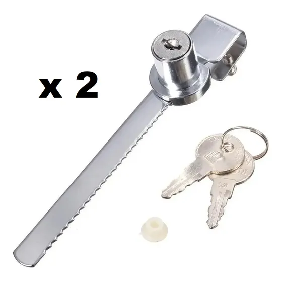 2 Cerraduras De Seguridad Para Vitrinas Vidrio Seguro 135 Mm
