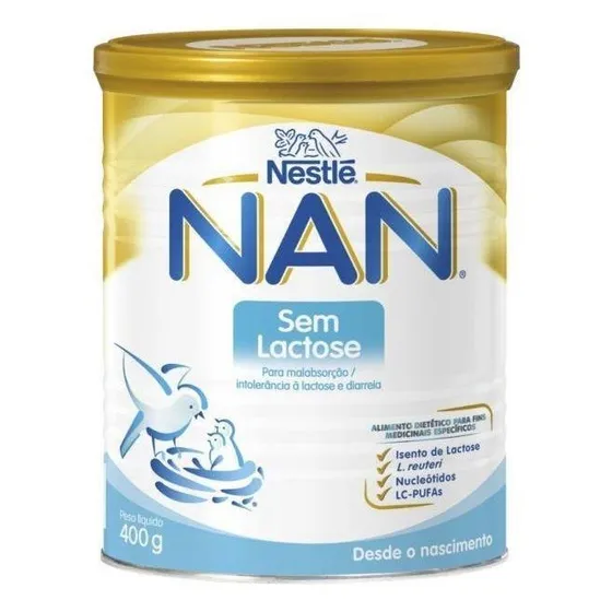 Fórmula infantil em pó sem glúten Nestlé Nan Sem Lactose en lata de 1 de 400g - 0 meses a 1 anos